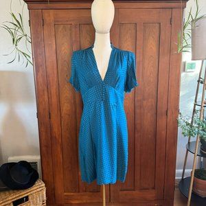 Women's Banana Republic 100% Silk Blue Polka Dot Dress - Size 10P
